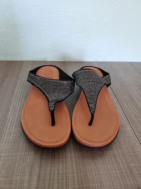 Women’s 7 / 38 Fitflop Banda II Quartz Toe-Post black thong flip flops sandals
