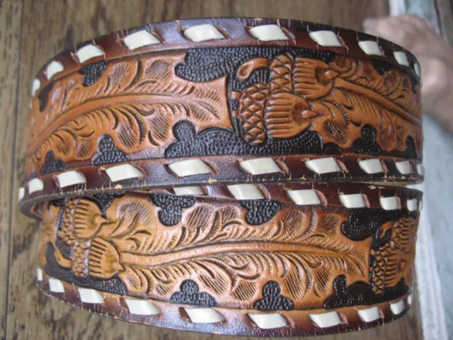Vintage Tony Lama TOOLED LEATHER BELT Custom BILLY ED Western-Rodeo-Country Sz36
