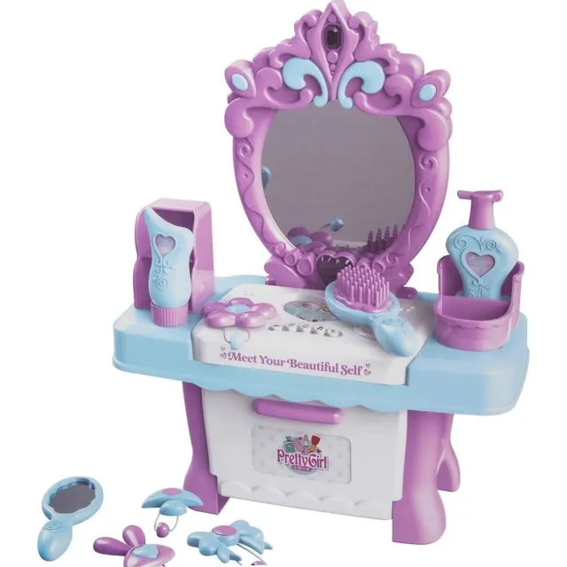 Kids Vanity Table Girls Dressing Set with Mirror with Make up Accessories Gift