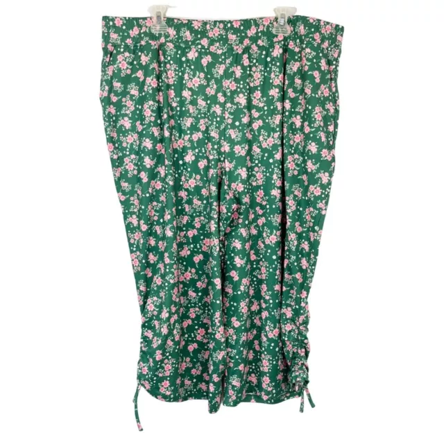 Cuddl Duds Green & Pink Floral Ruched Hem Cropped Lounge Pants - Size 2X