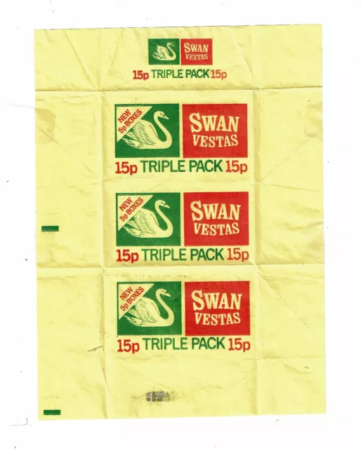1 Old Bryant & May 1900s packet matchbox label Swan Vestas Triple Pack 196x145mm