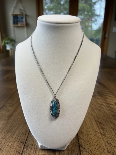 Womens Boho Necklace Turquoise Pendant Silver Tone 16” Coastal Western Southwest