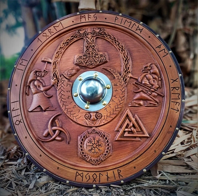 CUSTOM MEDIEVAL MJOLNIR Viking Shield, Carved Viking Shield, Viking