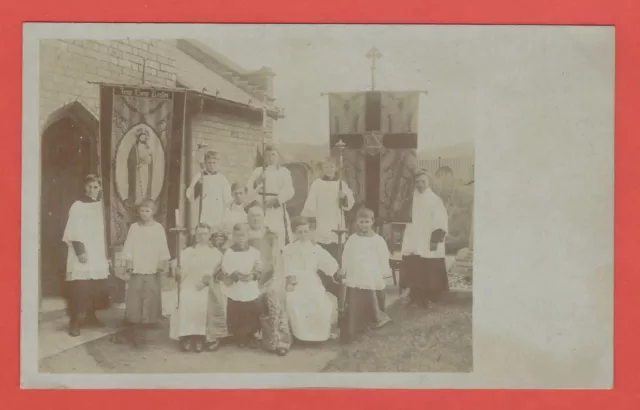 Unknown Church Choir & Altar Boys Banners & Priest ' Rev Littlewood ' ? Postcard