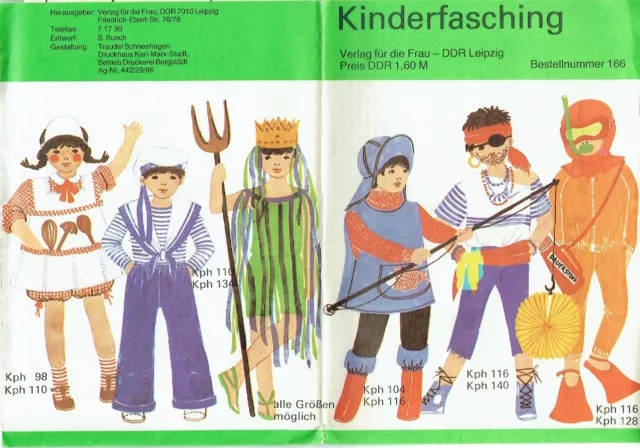 DDR Schnittmuster Kinderfasching Fasching Kostüm Schnittmusterbogen 1986 Mode