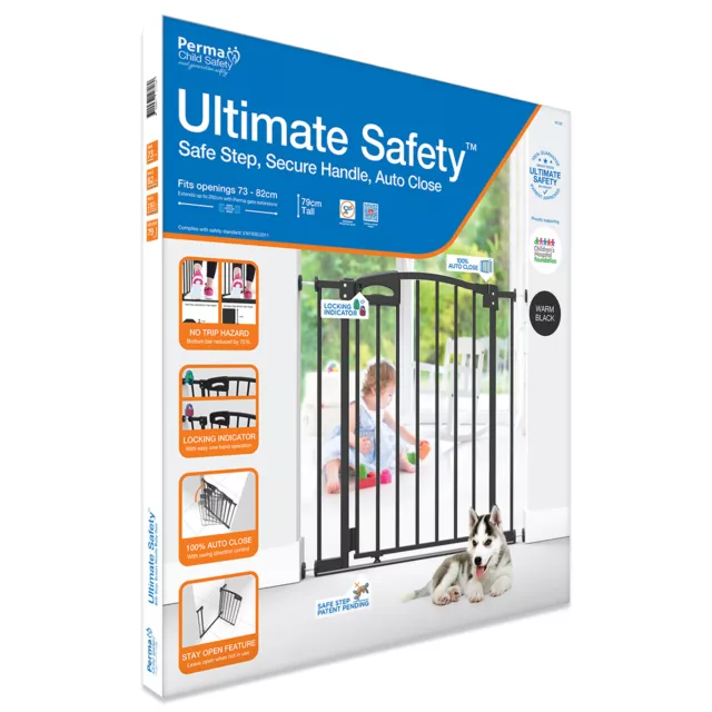 Perma Child Safety™ Ultimate Pressure Mounted Auto Close Baby Gate Barrier BLACK