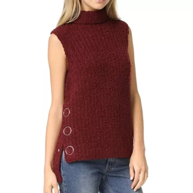 3.1 Phillip Lim High Low Boucle Turtleneck Tank Sweater in Dark Vermillion Red M