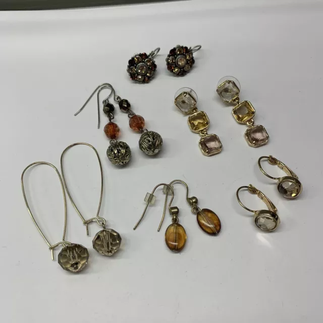 Lot Of 6 -  Pierced Dangle Earrings - Rhinestone / Metal Mix