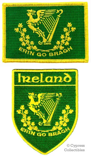 LOT of 2 IRELAND FLAG PATCH IRISH EMBROIDERED IRON-ON EIRE ERIN GO BRAGH SHIELD