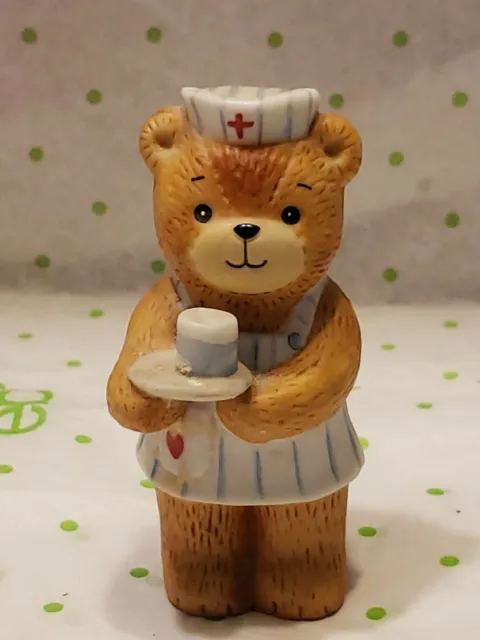 Vintage 1983 ENESCO LUCY AND ME 3" Tall Girl NURSE BROWN BEAR Lucy Rigg CUTE