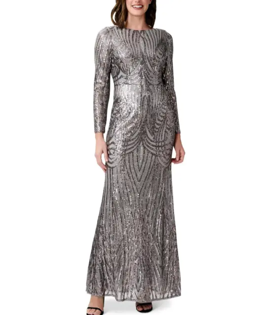 ADRIANNA PAPELL Long Sleeve Stretch Sequin Mermaid Gown, 3A 2382