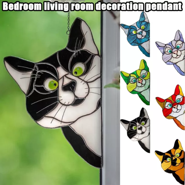 New Cat Stained Acrylic Sun Catcher Kitten Window Sticker Suncatcher Glass Decor