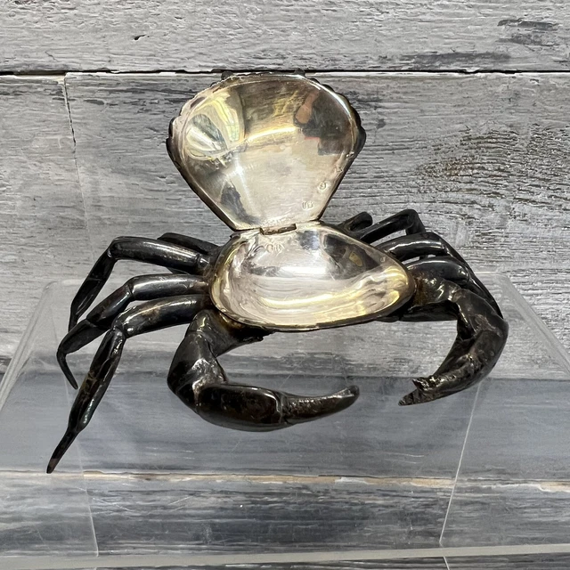 Vtg Antique Silver Silverplate Crab Trinket Pill Box Case Figurine Spain Wallace