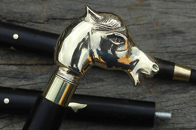 Solid Brass Horse Head Handle Brass Wooden Walking Stick Cane Vintage Designer