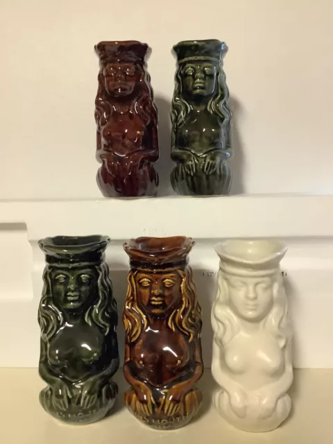 5 Little Mermaid Toby Jug Pitchers Dartmouth Pottery Devon England 1947