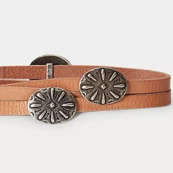 NWT Polo Ralph Lauren Concho Western Southwestern Thin Wrap Tan Leather Belt S 3