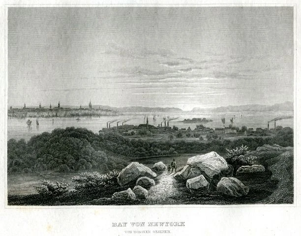 Bay von Newyork, von Hoboken gesehen - Stahlstich