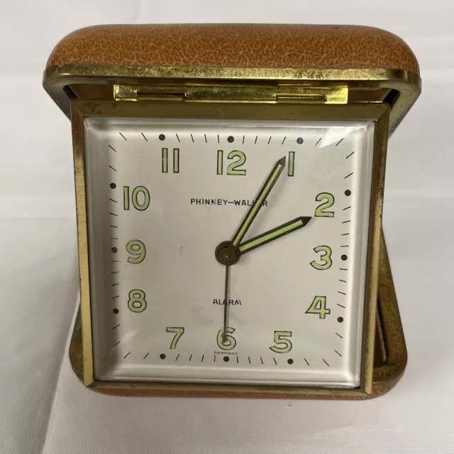 Vintage Phinney Walker Travel Alarm Clock Case Germany Tan Case Read Description