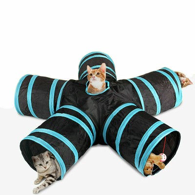 Cuccio Tunnel Gioco Gatti 5 Uscite con Giochi Pallina Pendenti Cuccia Gatto Giocattolo 
