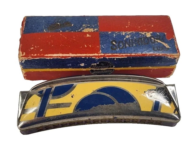 Harmonica Sonhadora-Luxo Antique Art Deco in Box Brazil 5" Long