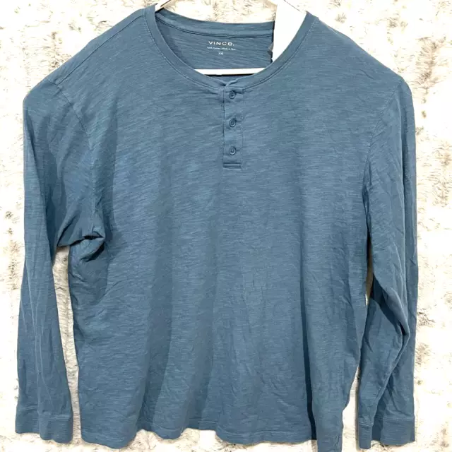 Vince Henley Shirt Mens 2XL Long Sleeve Knit Blue Casual Preppy Lightweight