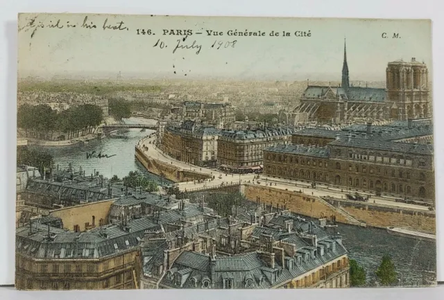 PARIS 1908 Vue Generale de la Cite View of City  Postcard L13