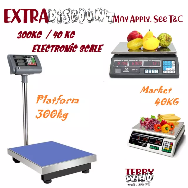 Shop Platform Kitchen Scales 300kg/ 40kg Electronic Digital Scale