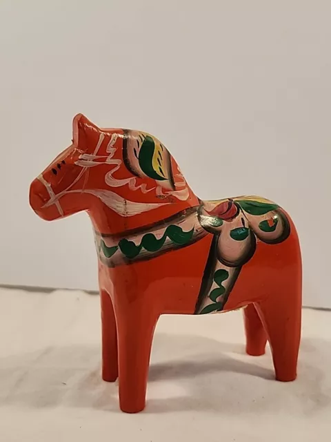 Dala Horse Nils Olsson Handmade 4” Atka Dalahemslojd Nusnas Sweden Label Orange