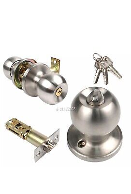 Stainless Steel Round Door Knobs Handle Entrance Passage Lock W/ Key Set SILVER