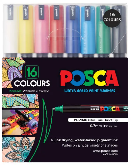 Uni Posca Marker 0.7mm Ultra-Fine Pin Tip Assorted PC-1MR (16 Piece Set)