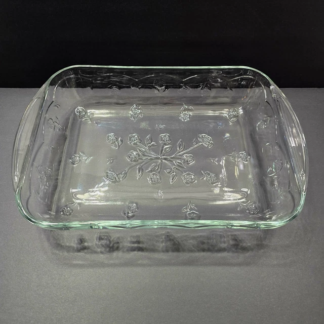 VTG ANCHOR HOCKING Savannah Glass 9x12 Baking Dish Floral Etched