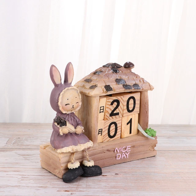 Décoration De Bureau Calendrier Bois Forme Maison Vintage Perpétuel Ménage