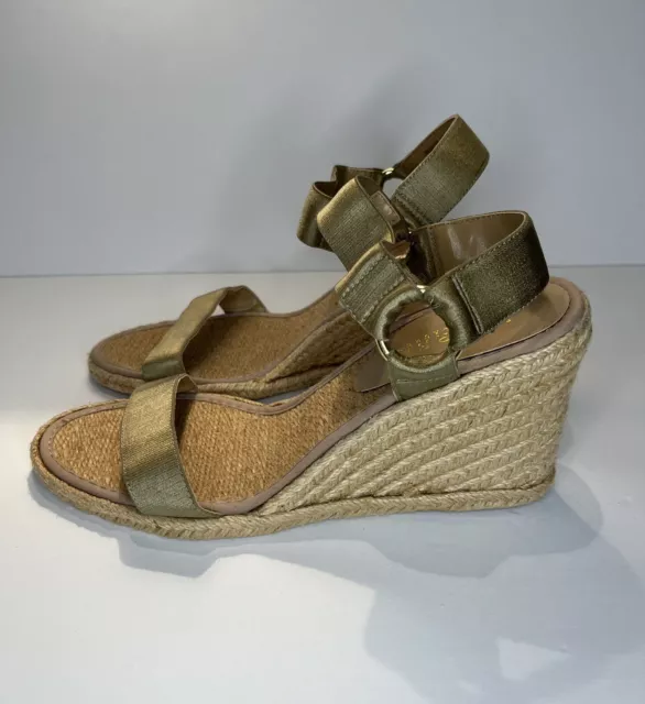 Ralph Lauren Ilene Espadrilles Indigo Light Clove Satin Elastic Wedge Heel Sz 9B