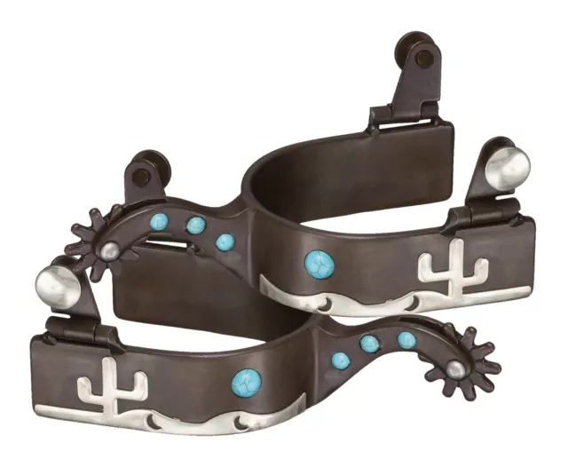 Western Spurs - Brown Iron - Silver Cactus - Turquoise Stones