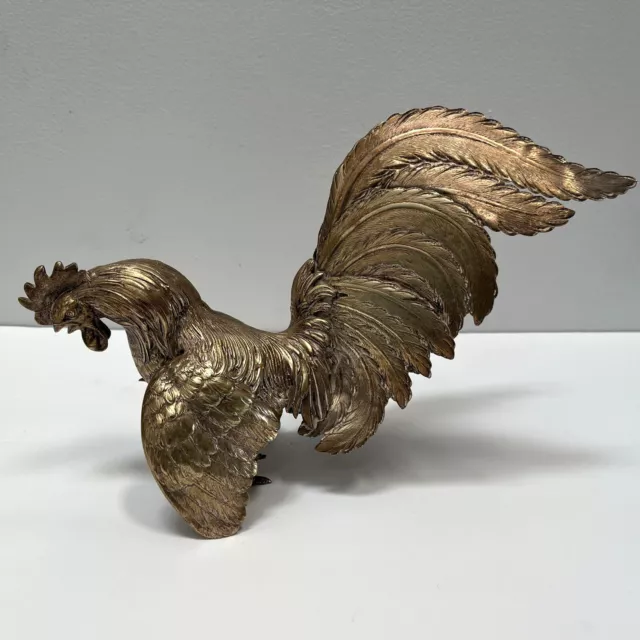 Vintage Brass Fighting Chicken Rooster Cock Set of 2 Statue Alpacca Italy 2