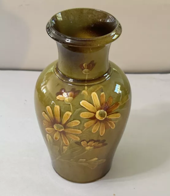 Antique Wardle Pottery Teck Ware Floral Daisy Flower Vase Standard Glaze, 8.5"