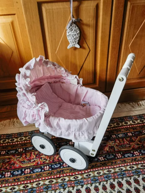 Pinolino Puppenwagen aus Holz Lauflernwagen Korbpuppenwagen Weiß - Rosa