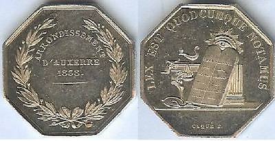 S7555 Jeton Octogonal Lex Est Quodcumque Notamus Argent Caqué Auxee 1838 