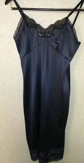 Adonna Full Slip Black Size 34 Empire Butterfly Lace Non Cling JC Penney Vintage