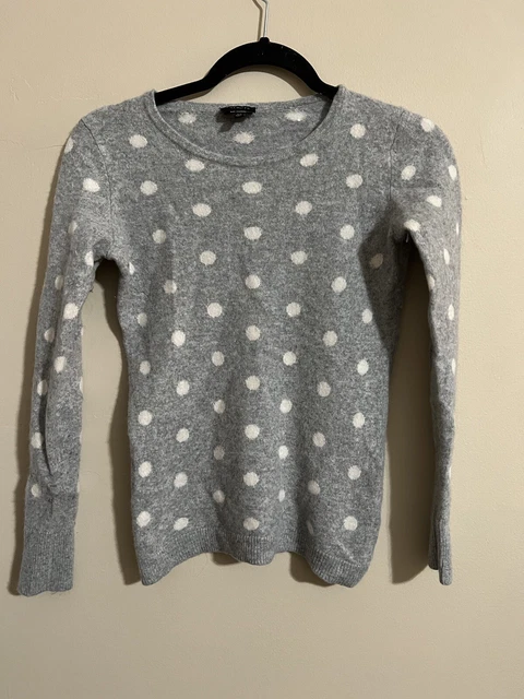 Talbots Womens XS 100% Cashmere Grey White Polka Dot Long Sleeve Sweater