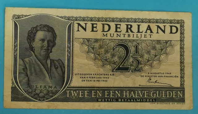 Niederlande 2 1/2 GULDEN, Niederlande Muntbiljet, Banknote 1945. Serie 4PG 093253