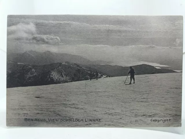 Ben Nevis Skiers Admiring View Down Loch Linnhe Vintage Scottish Postcard 1909