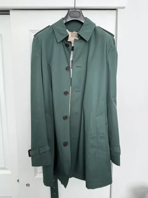 Burberry Brit Mens Trench Coat Green Cotton Belted Jacket Medium