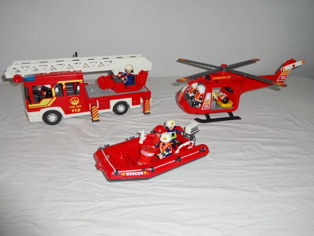 Lot Playmobil Vintage – Secours Médical – Hélicoptère, Zodiac Rouge, Ambulance – Set 4428 De 2005