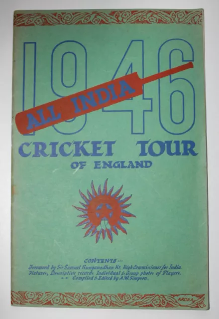 1946 All India Cricket Tour of England Edited by A. W. Simpson (Softcover, 1946)