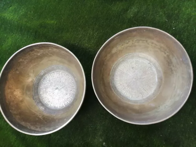 Antique Pair of Indian Brass Etched Engraved Bowls .