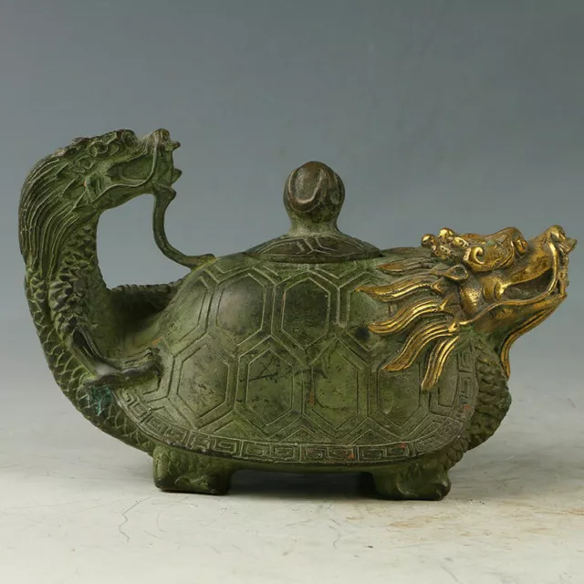 Collection Crush Chinese old Bronze Hand Carved Dragon Teapot Kangxi Mark 3