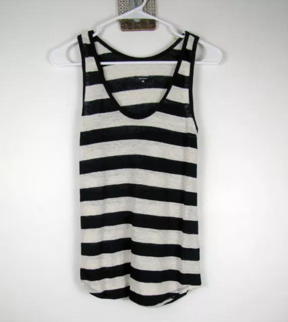 J.Crew Women's size XS Dark Navy Blue & Cream Striped Linen Scoop Neck Tank Top