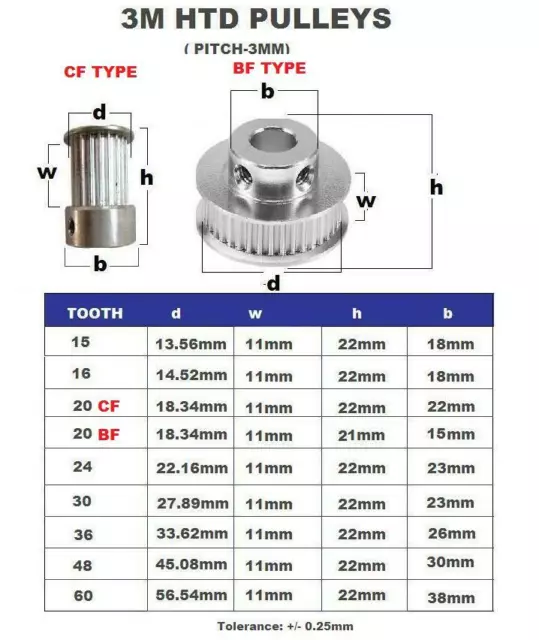 3M 3GT 10mm Timing Belt Smooth Tooth Idler Drive Pulley 15 16 20 24 30 36 48 60T 2
