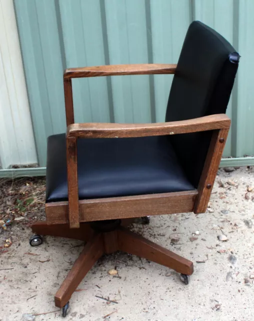 Vintage retro Swivel Desk captains chair timber frame original covering, 1950s